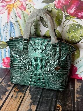 RARE FIND 💚 PERFECT EYE NWT BRAHMIN DUXBURY ENCHANT GREEN MEDIUM LEATHER FIRM$